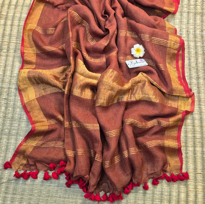 Woodland Whispers | Coffee Brown Jayshree Linen Saree