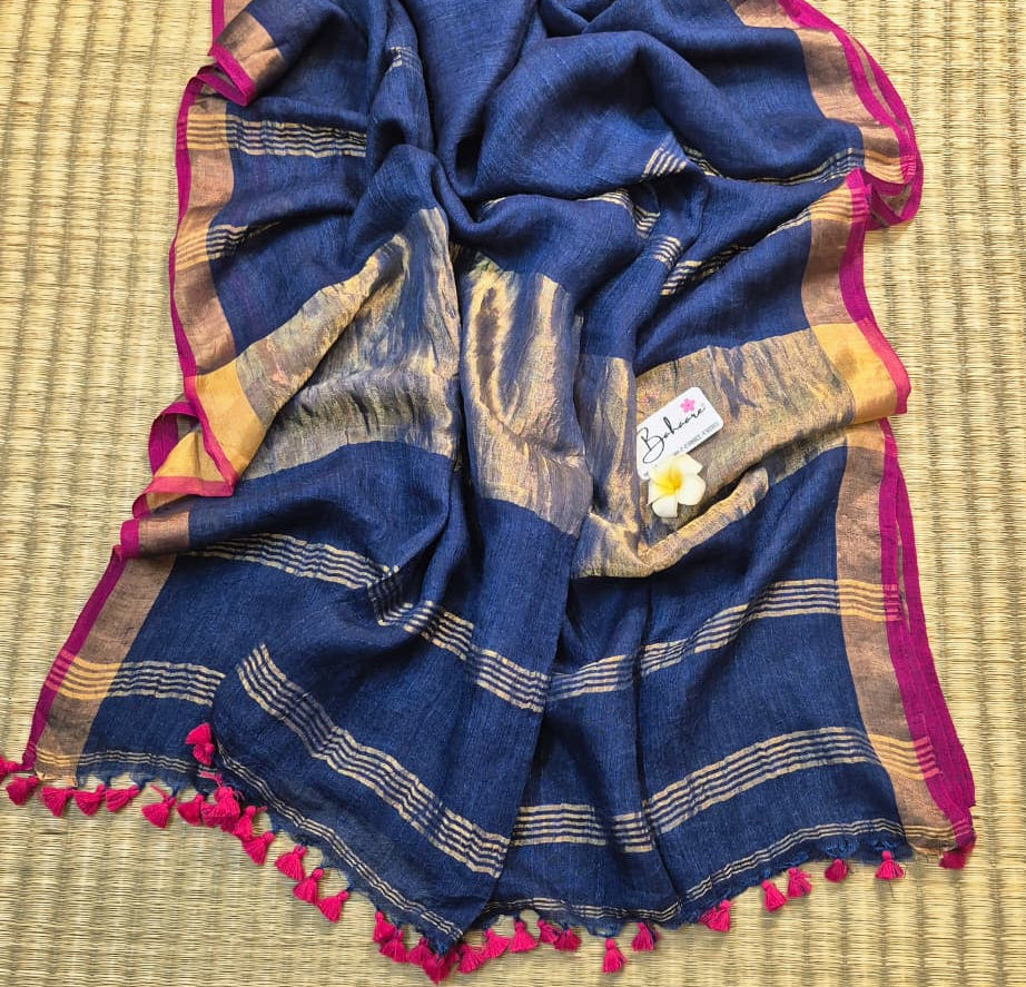 Woodland Whispers | Midnight Blue Jayshree Linen Saree