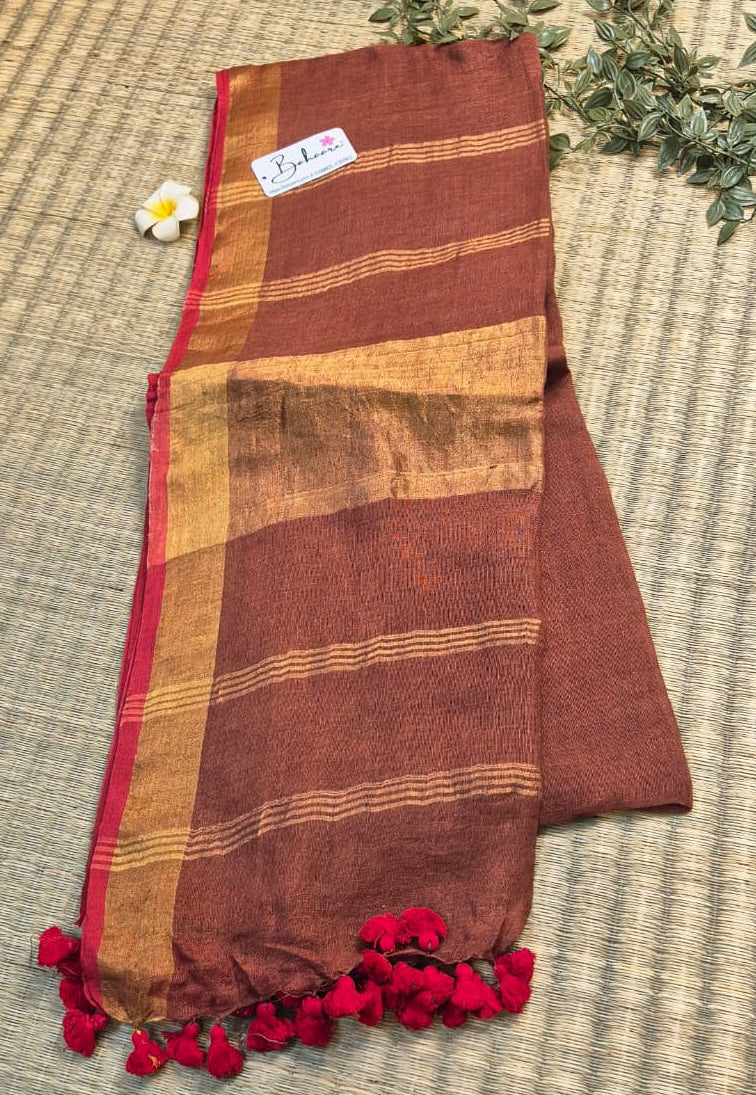 Woodland Whispers | Coffee Brown Jayshree Linen Saree