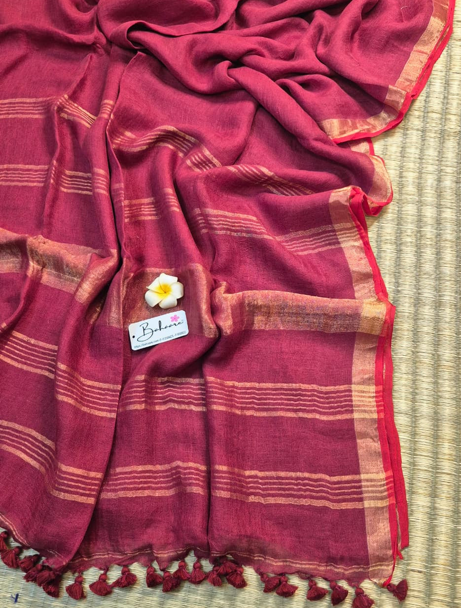 Woodland Whispers | Rich Wine Maroon Jayshree Linen Saree