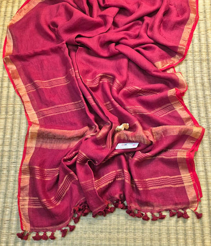 Woodland Whispers | Rich Wine Maroon Jayshree Linen Saree