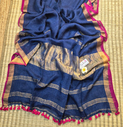 Woodland Whispers | Midnight Blue Jayshree Linen Saree