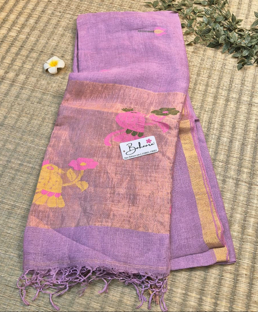 Woodland Whispers | Lavender Jayshree Linen Saree with Paithani Motif