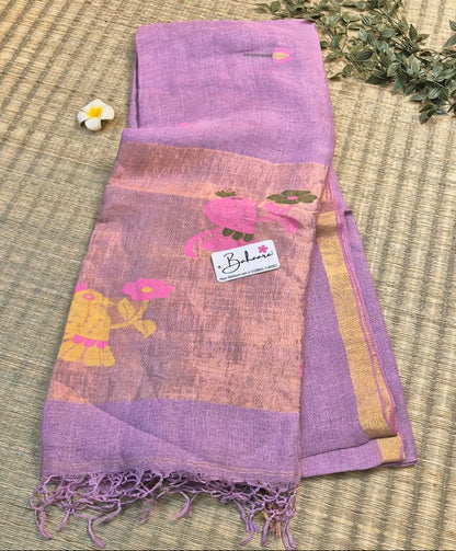 Woodland Whispers | Lavender Jayshree Linen Saree with Paithani Motif