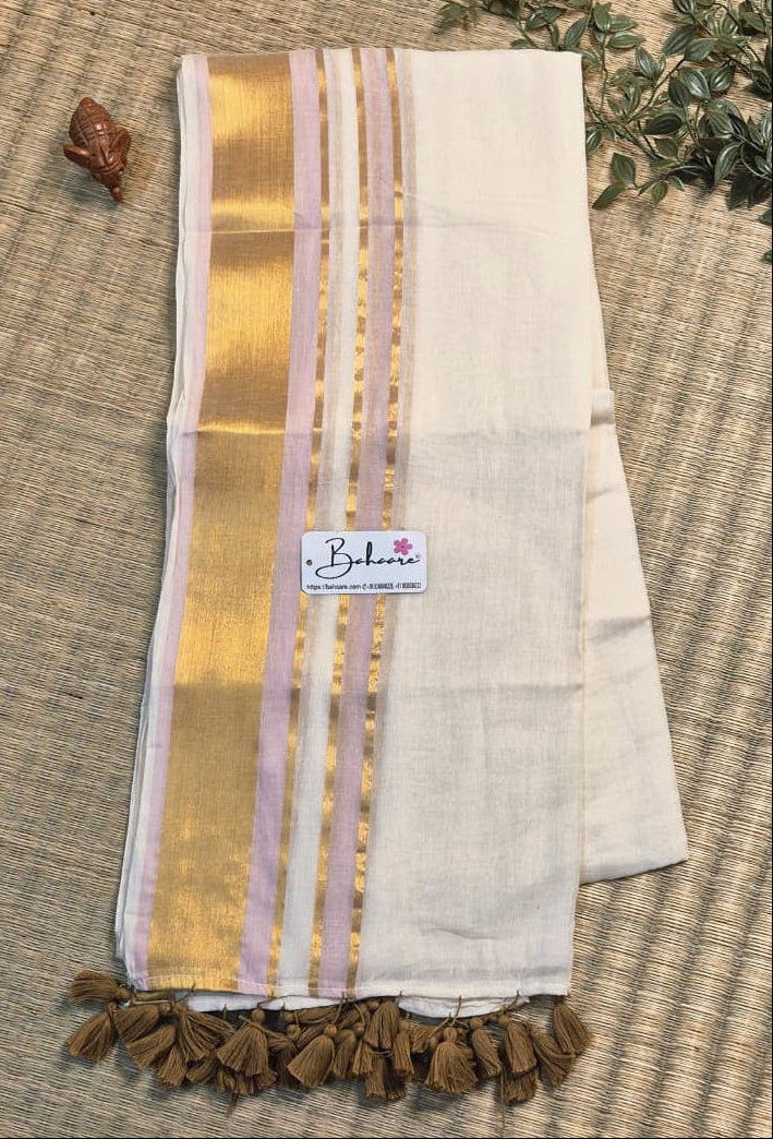 Noor | Malabar Ivory Mul Mul Cotton Saree with Golden Zari Border