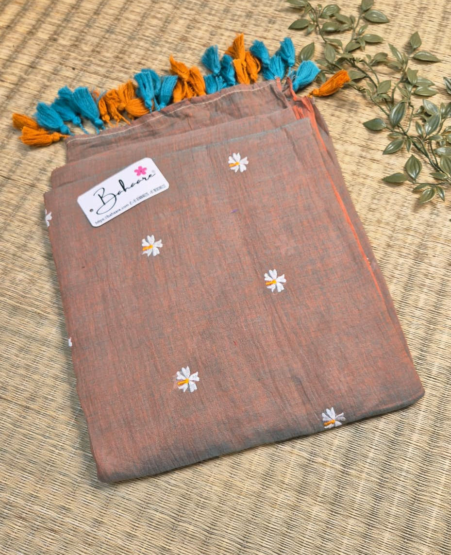 Parijat | Coffee Mud Mul Mul Cotton Saree