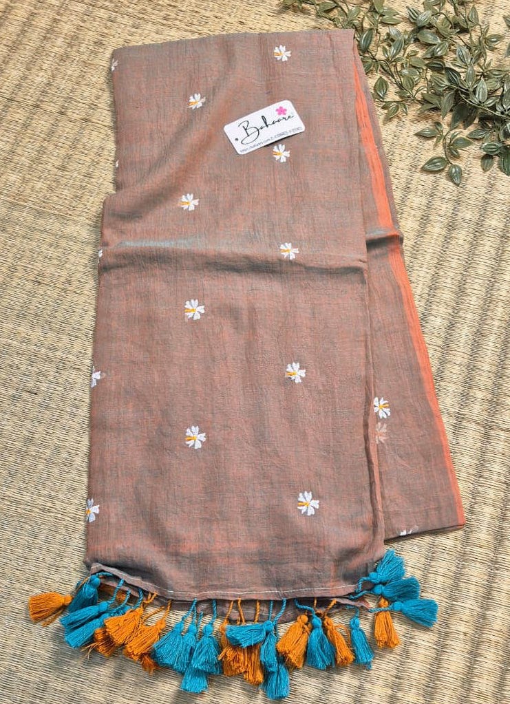 Parijat | Coffee Mud Mul Mul Cotton Saree