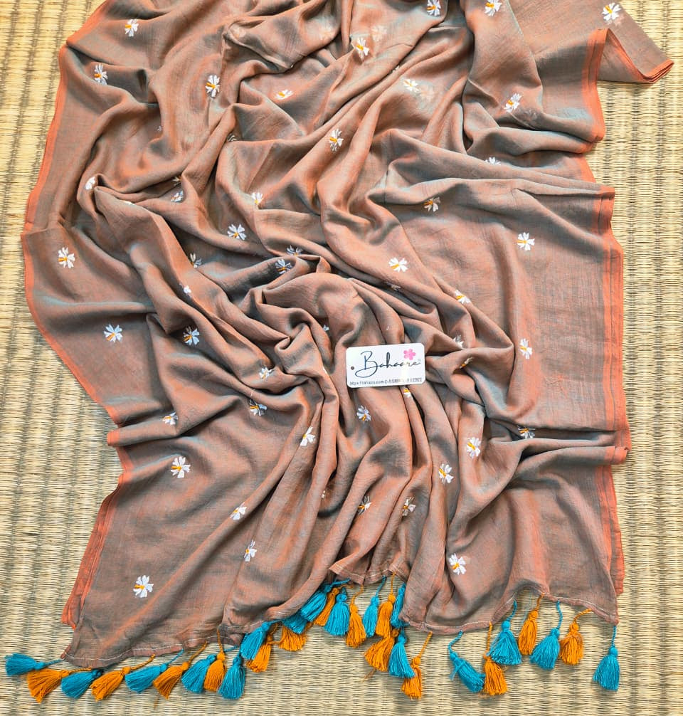 Parijat | Coffee Mud Mul Mul Cotton Saree