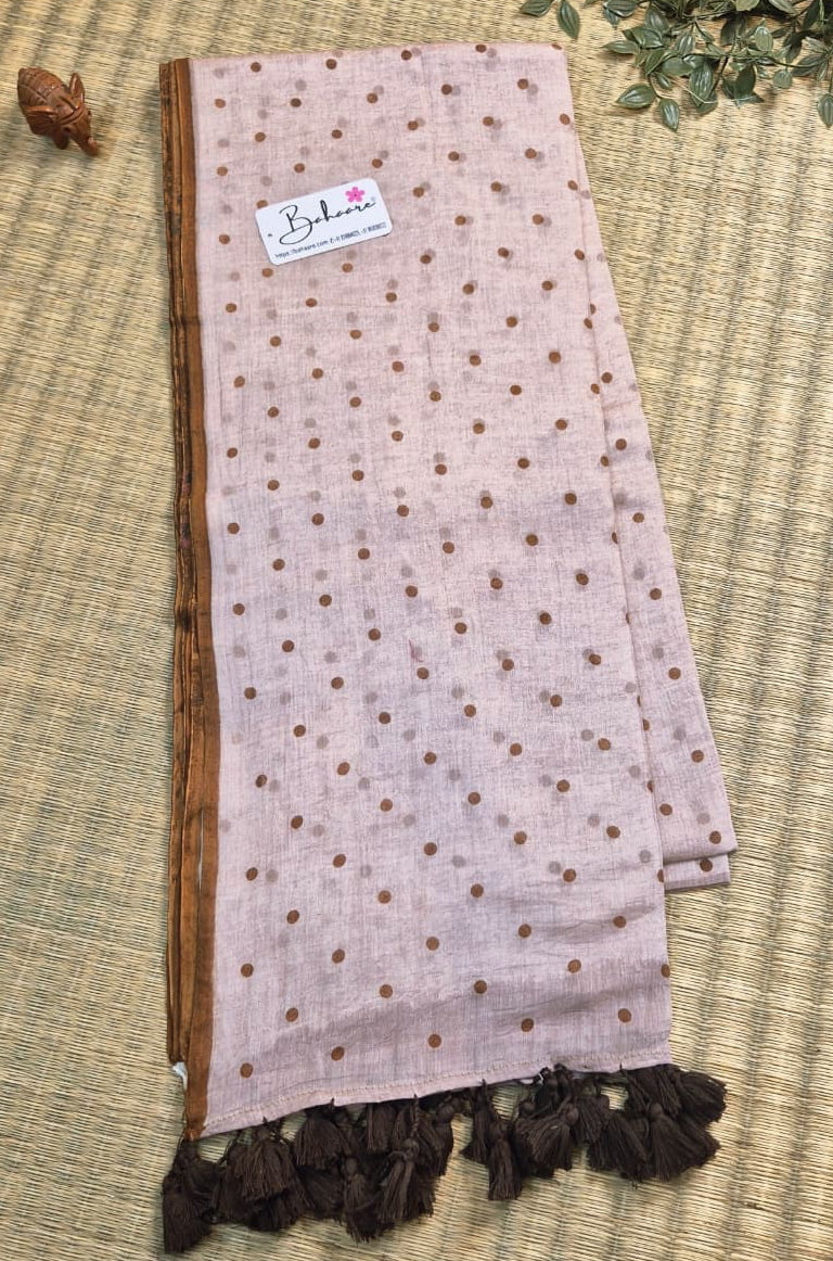 Polka Passion | Cinnamon Dust Half and Half Mul Mul Cotton Saree with Polka Dots