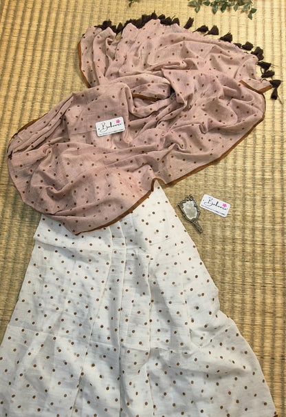 Polka Passion | Cinnamon Dust Half and Half Mul Mul Cotton Saree with Polka Dots