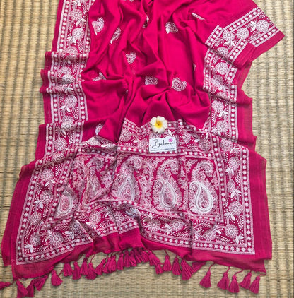 Mohini | Meher Rani Pink Mul Mul Cotton Saree with Chikankari Embroidery