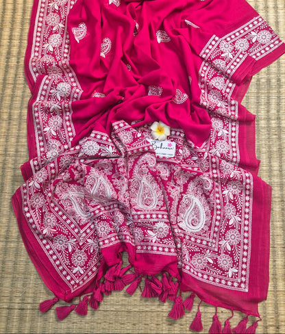 Mohini | Meher Rani Pink Mul Mul Cotton Saree with Chikankari Embroidery