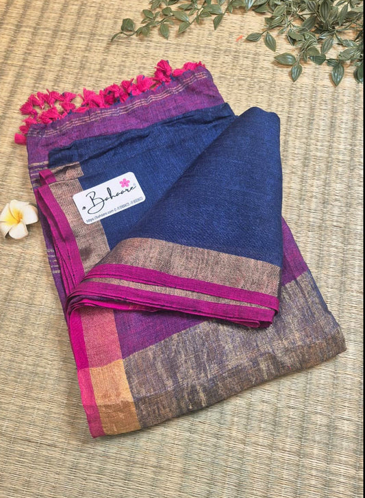 Woodland Whispers | Midnight Indigo Jayshree Linen Saree
