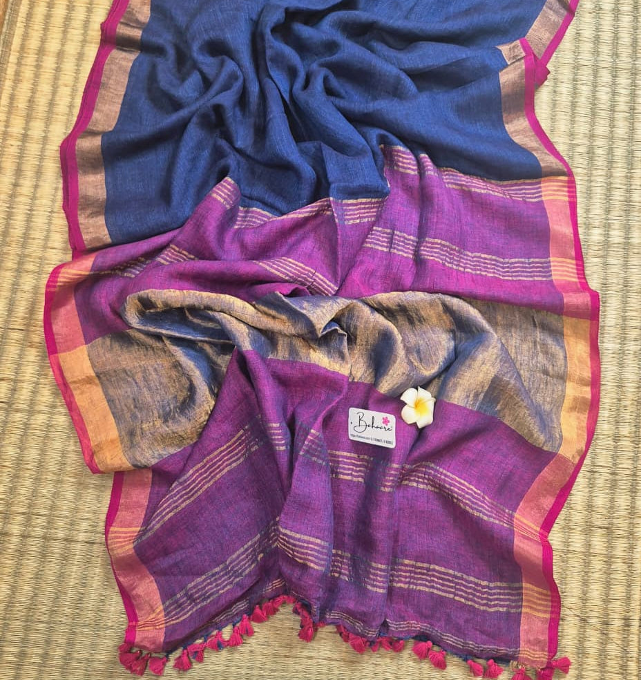 Woodland Whispers | Midnight Indigo Jayshree Linen Saree