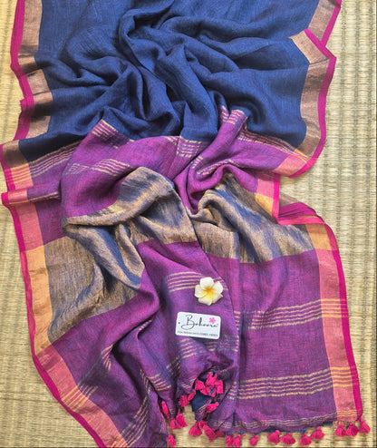 Woodland Whispers | Midnight Indigo Jayshree Linen Saree