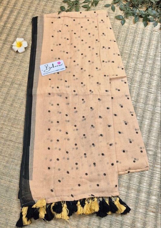 Polka Passion | Sand Beige Mul Mul Cotton Saree