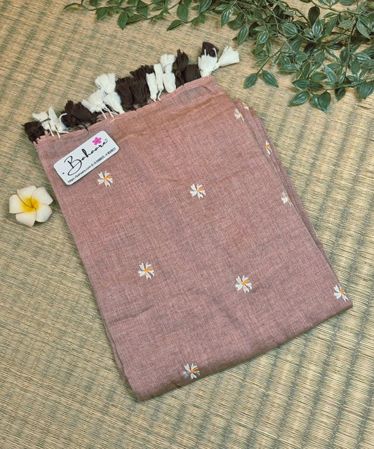 Parijat | Sandal Wood Mul Mul Cotton Saree