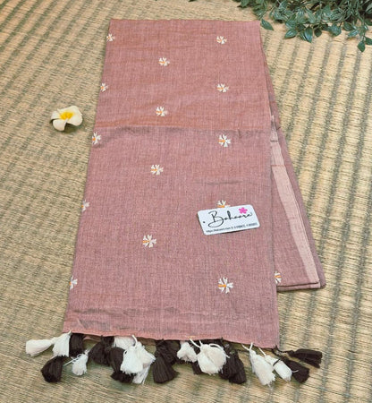 Parijat | Sandal Wood Mul Mul Cotton Saree