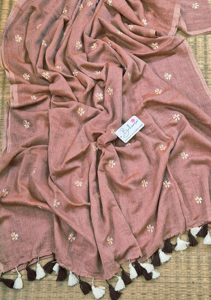 Parijat | Sandal Wood Mul Mul Cotton Saree