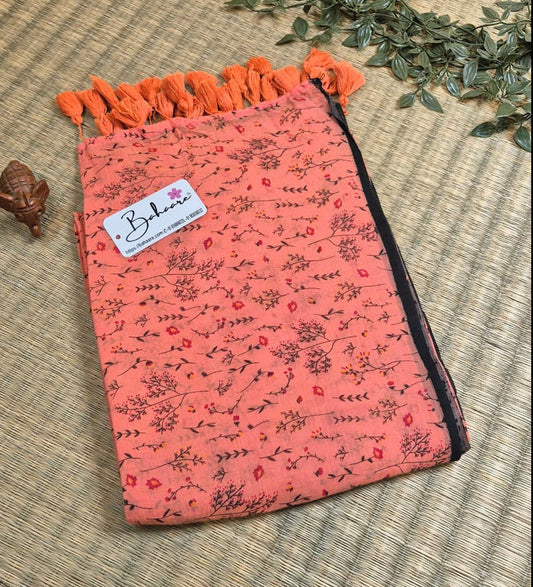 Polka Passion | Light Orange Mul Mul Cotton Saree