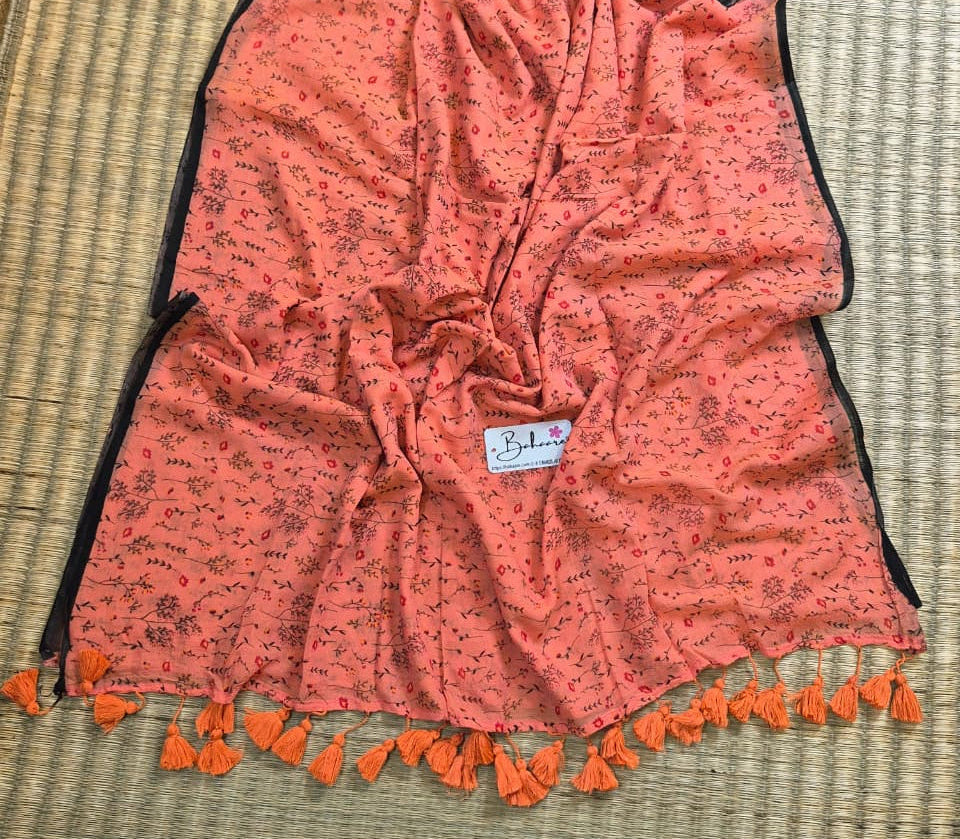 Polka Passion | Light Orange Mul Mul Cotton Saree