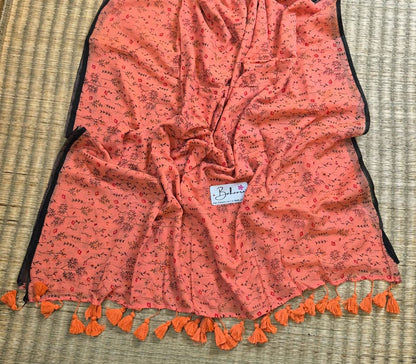 Polka Passion | Light Orange Mul Mul Cotton Saree