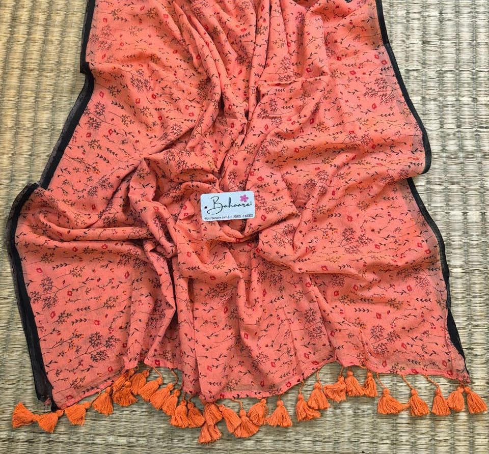Polka Passion | Light Orange Mul Mul Cotton Saree