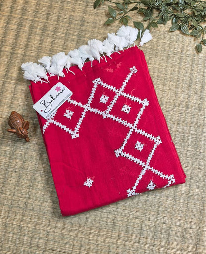 Mohini | Kumkum Red Handcrafted Mul Mul Cotton Saree