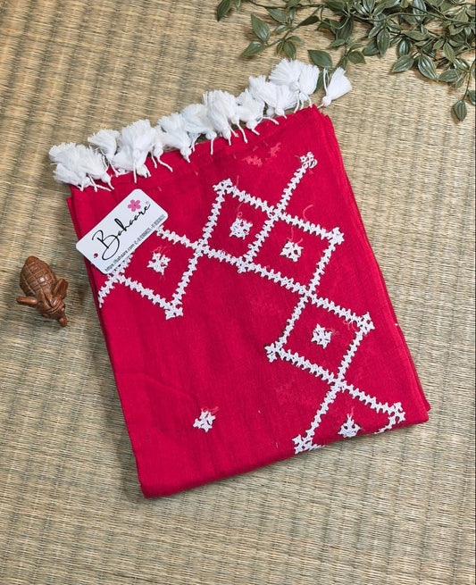 Mohini | Kumkum Red Handcrafted Mul Mul Cotton Saree