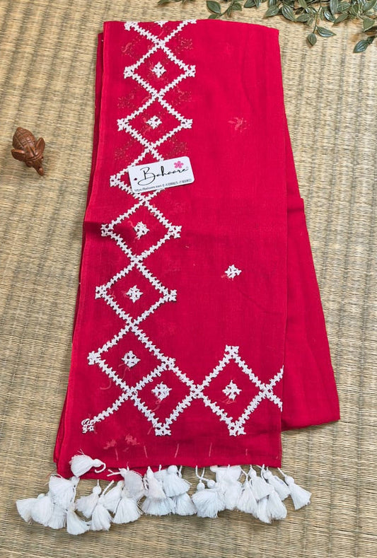 Mohini | Kumkum Red Handcrafted Mul Mul Cotton Saree