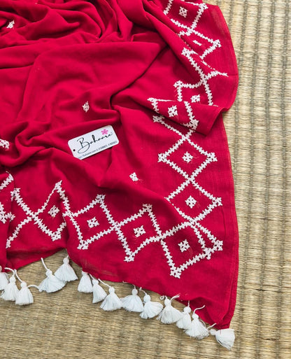 Mohini | Kumkum Red Handcrafted Mul Mul Cotton Saree