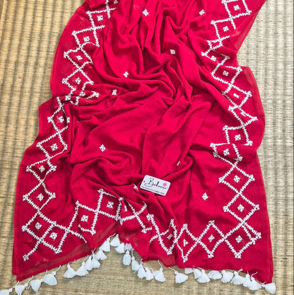 Mohini | Kumkum Red Handcrafted Mul Mul Cotton Saree