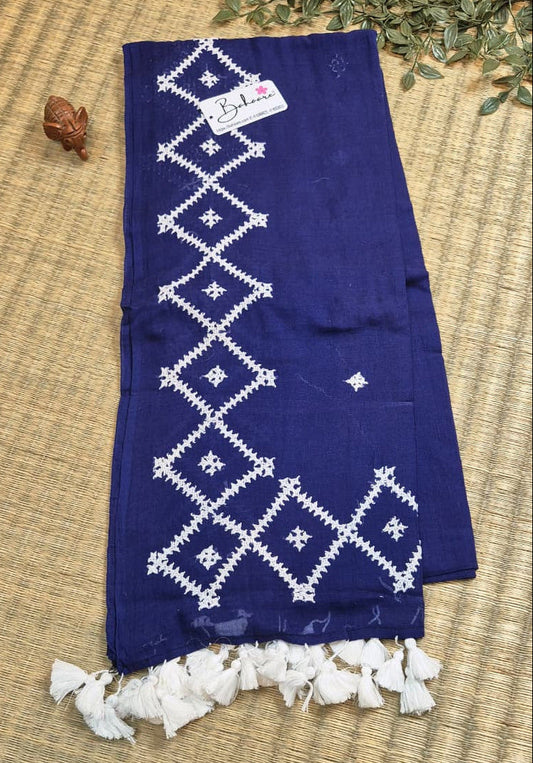 Mohini | Deep Blue Handcrafted Mul Mul Cotton Saree