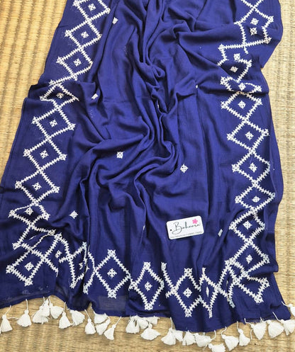 Mohini | Deep Blue Handcrafted Mul Mul Cotton Saree