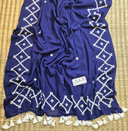 Mohini | Deep Blue Handcrafted Mul Mul Cotton Saree