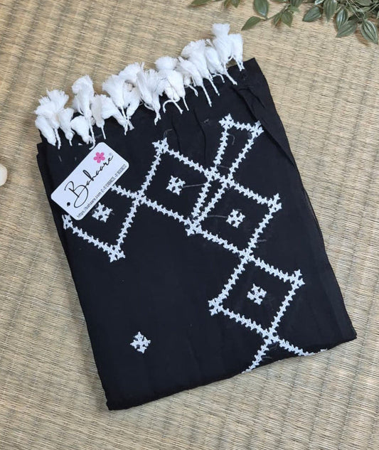 Mohini | Onyx Black Handcrafted Mul Mul Cotton Saree