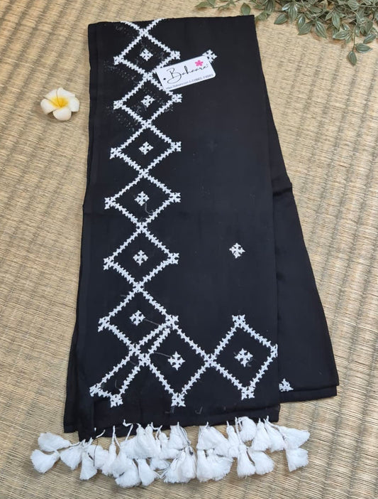 Mohini | Onyx Black Handcrafted Mul Mul Cotton Saree