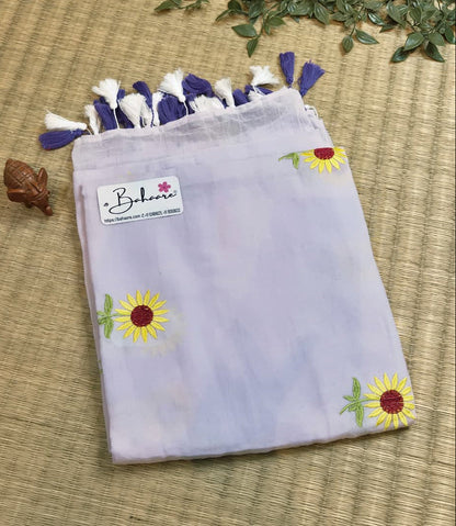 Mohini | Powder Lavender Mul Mul Cotton Saree with Flower Motif