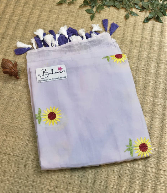Mohini | Powder Lavender Mul Mul Cotton Saree with Flower Motif