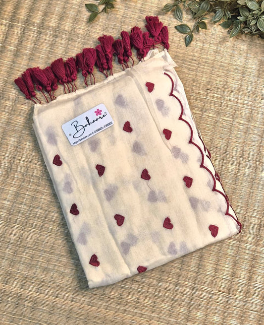 Dil | Ivory White Mul Mul Cotton Saree with Scallop Border
