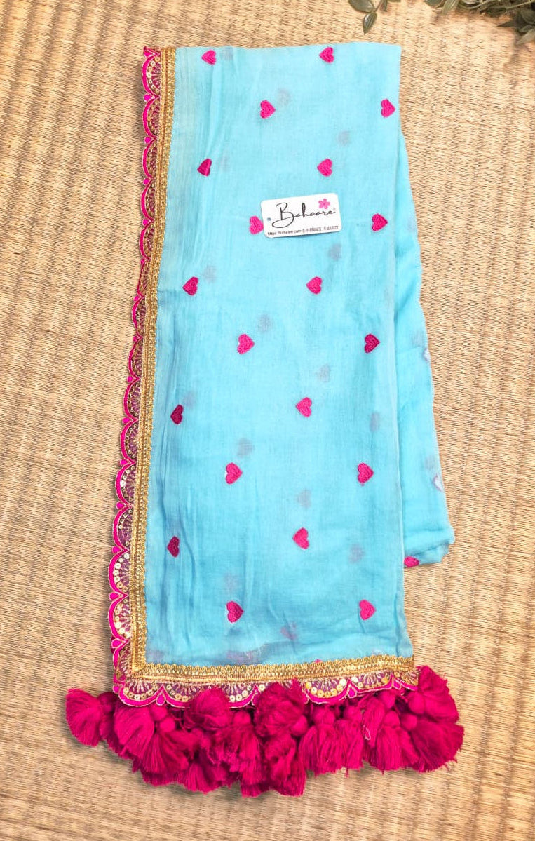 Dil | Powder Blue Mul Mul Cotton Saree with Golden Zari Lace