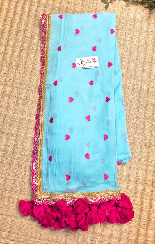 Dil | Powder Blue Mul Mul Cotton Saree with Golden Zari Lace