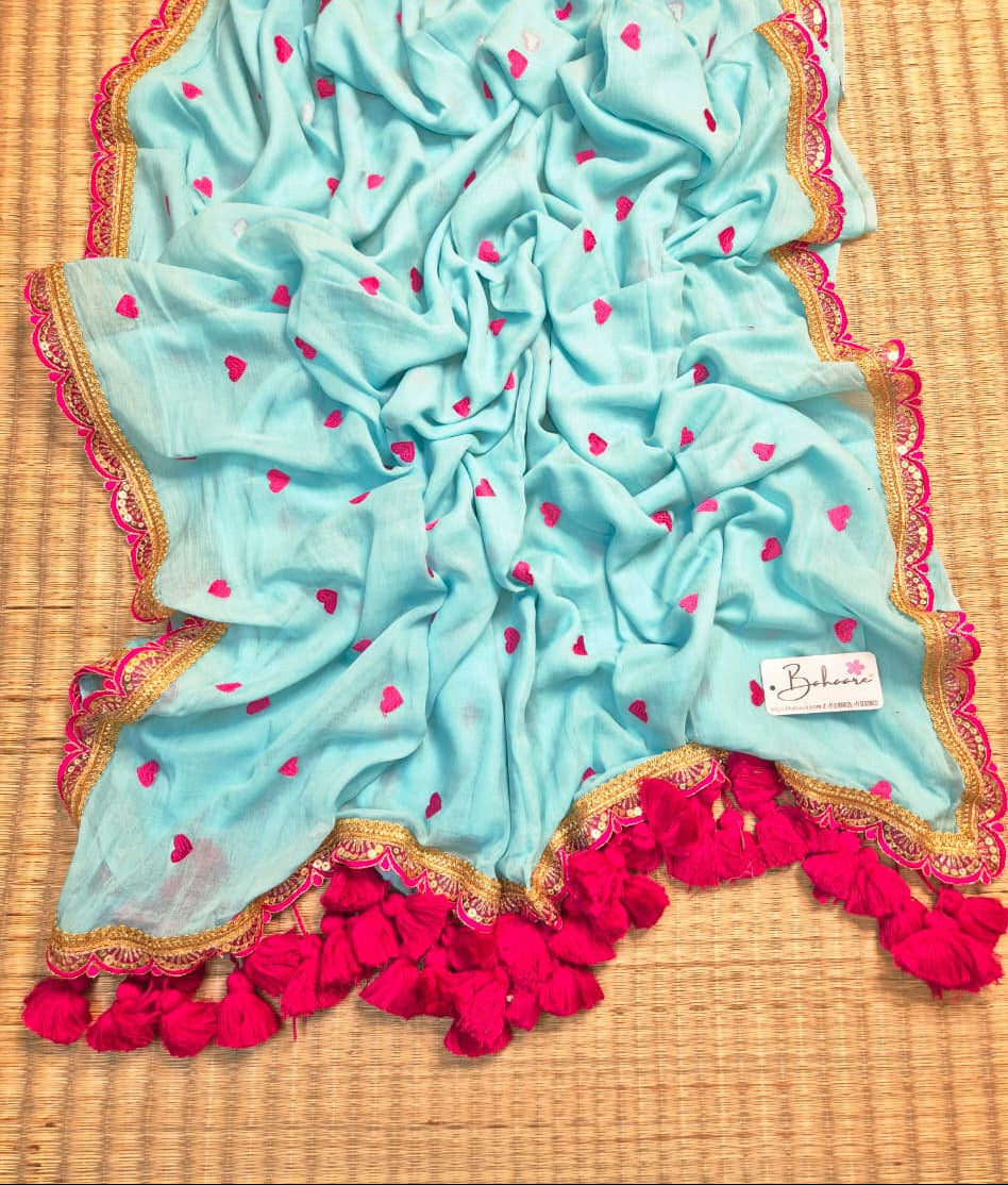 Dil | Powder Blue Mul Mul Cotton Saree with Golden Zari Lace
