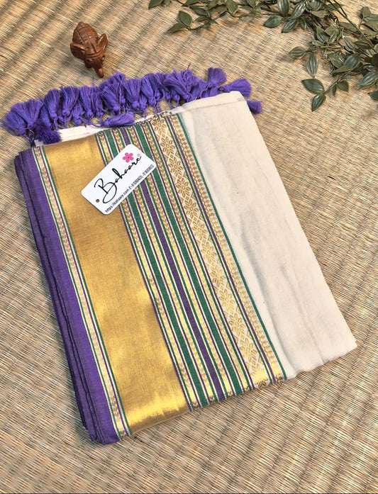 Noor | Off White Mul Mul Cotton Saree with Kanchi Border