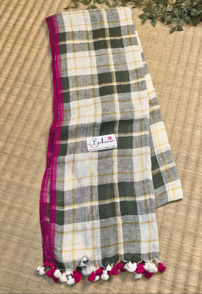 Woodland Whispers | Minimalist Check Jayshree Linen Saree
