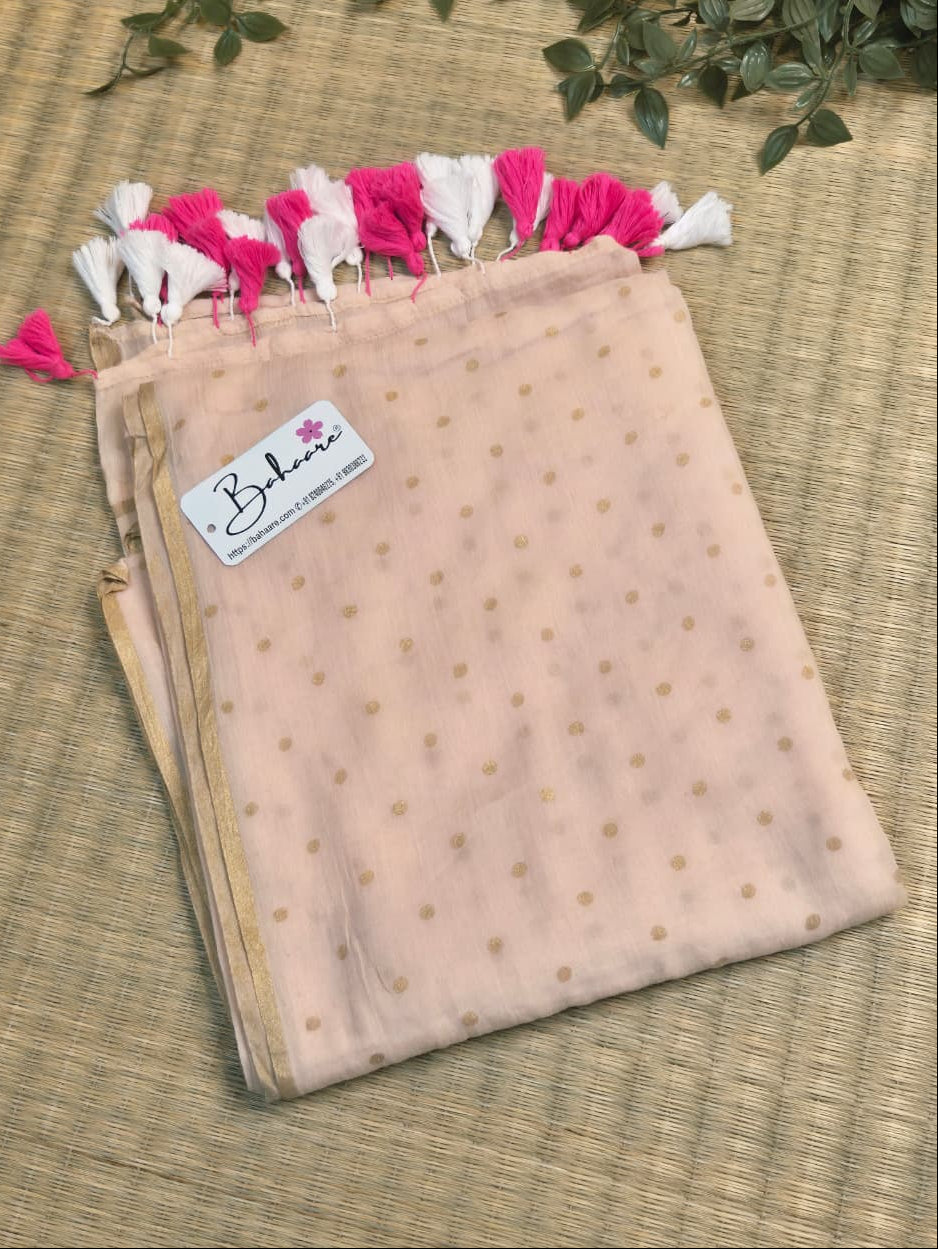 Polka Passion | Soft Ivory Mul Mul Cotton Saree with Golden Polka Dots