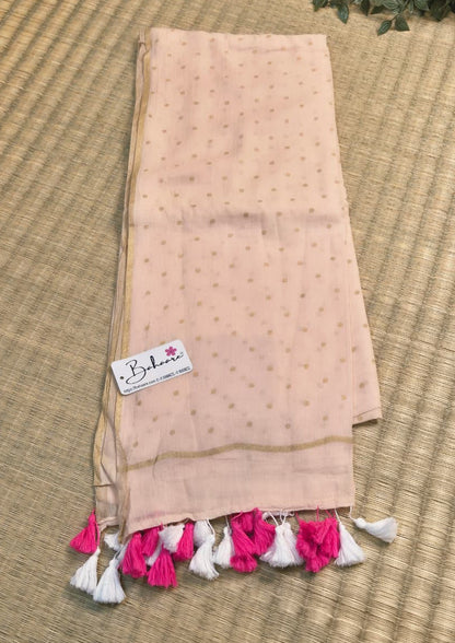 Polka Passion | Soft Ivory Mul Mul Cotton Saree with Golden Polka Dots