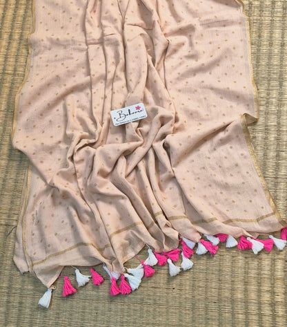 Polka Passion | Soft Ivory Mul Mul Cotton Saree with Golden Polka Dots