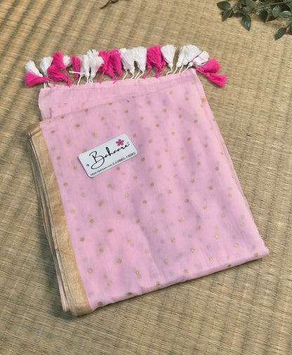 Polka Passion | Blush Pink Mul Mul Cotton Saree with Golden Polka Dots