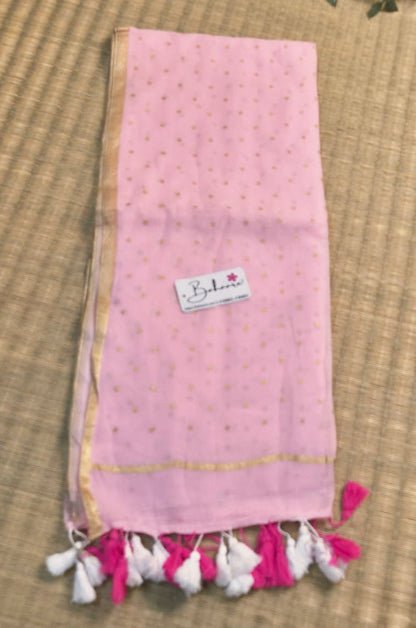 Polka Passion | Blush Pink Mul Mul Cotton Saree with Golden Polka Dots